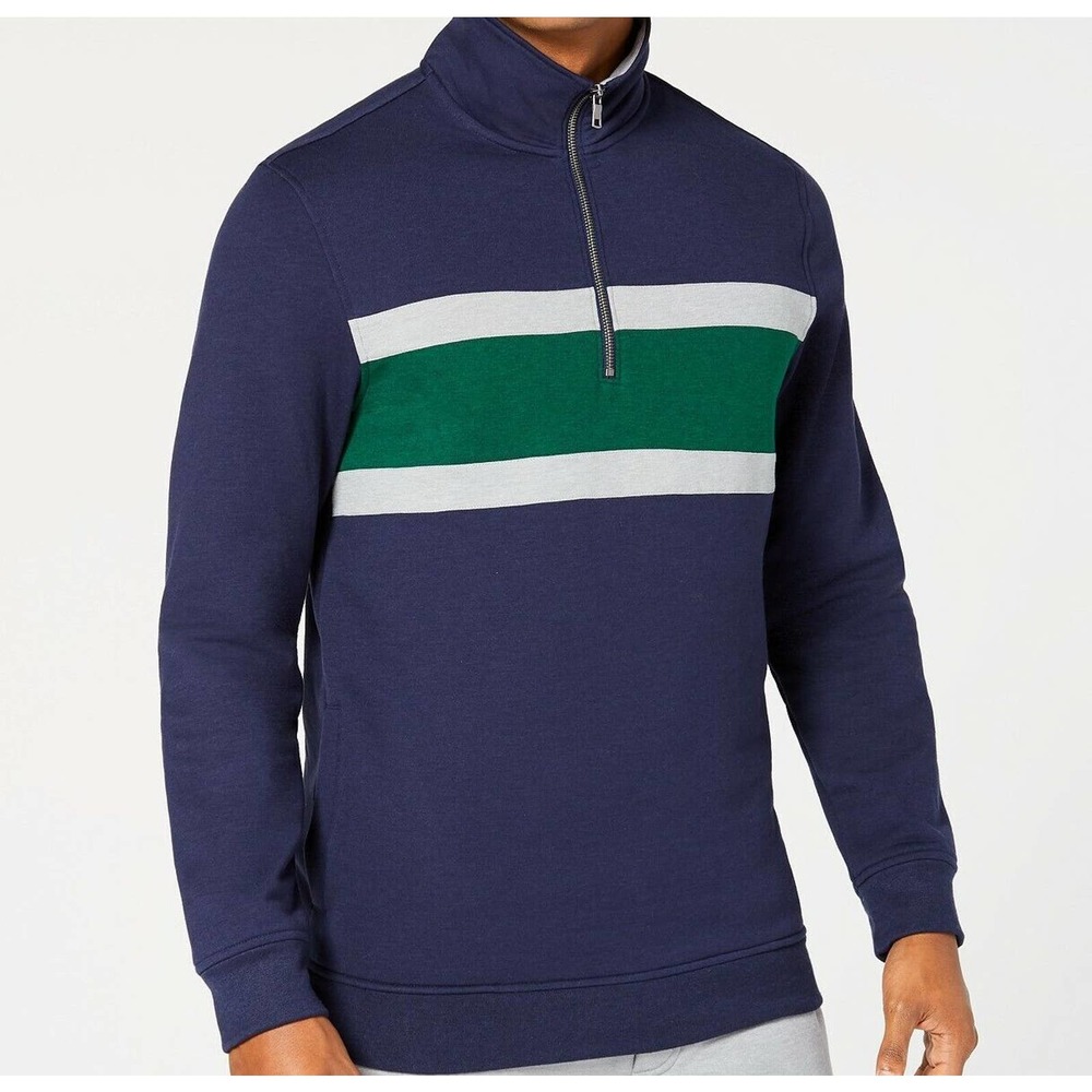 Club Room Colorblocked 1/4 Zip Fleece Sweatshirt Green Navy Mens Medium